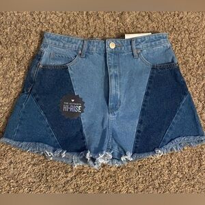 Gemma Rae patchwork high rise Jean shorts, 11